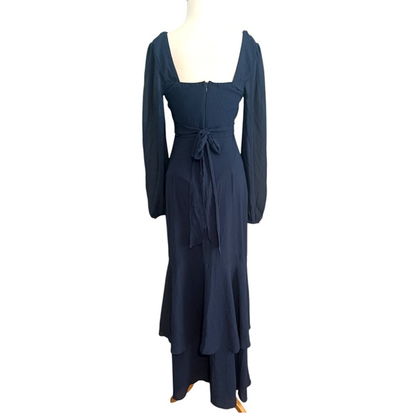 Lulus Tier Elegance Navy Long Sleeve Tiered Chiffon Maxi Dress Small XL NWT - Picture 6 of 10
